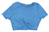 Modré žebrované crop tričko s uzlem Matalan