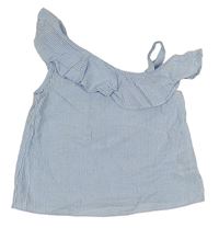 Modro-bílý pruhovaný halenkový top s volným ramenem a volánkem H&M