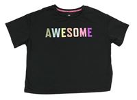 Černé sportovní crop tričko s nápisem H&M