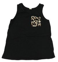 Černý top s kapsou s leopardím vzorem Shein
