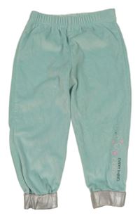 Mintové plyšové tepláky s nápisem