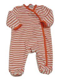 Korálovo-bílý pruhovaný sametový overal F&F