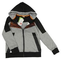 Nové - Šedo-černo-oranžová propínací sportovní mikina s kapucí Chapter young