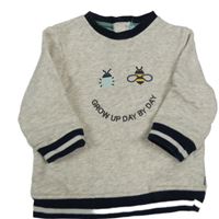 Béžová melírovaná mikina s nápisem a brouky 