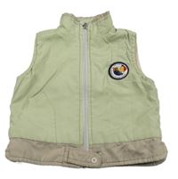 Zeleno-béžová šusťáková zateplená vesta s nášivkou 