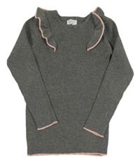 Šedo-růžový žebrovaný svetr s volánky Primark