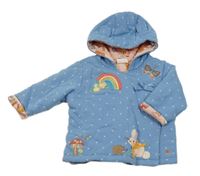 Modrá puntíkatá zateplená zavinovací mikina s obrázky a kapucí Next