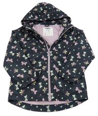 Tmavomodro-lila šusťáková jarní bunda s motýlky a kapucí Lupilu