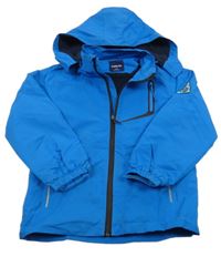 Modrá šusťáková lehce zateplená bunda s kapucí 