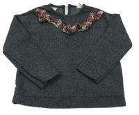 Tmavošedý vlněnýsvetr s kostkovaným volánkem Zara