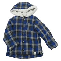Tmavomodro-šedo-bílá kostkovaná zateplená košilová bunda s kapucí Nutmeg