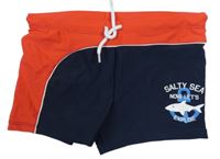 Tmavomodro-červené nohavičkové plavky se žralokem Topolino