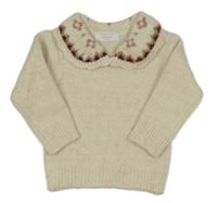 Béžový svetr s květovaným límečkem Primark