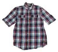 Tmavomodro-bílo-červeno-zelená kostkovaná košile H&M