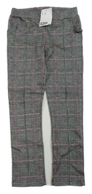 Nové - Černo-bílo-růžové kostkované legíny H&M