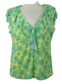 Dámská zeleno-žlutá květovaná tylová halenka s volánky zn. Promod 