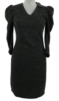 Nové - Dámské tmavošedé melírované pletené šaty s nabíranými rukávy Mela Loves London 