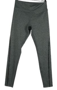 Dámské šedé melírované sportovní funkční legíny s pruhy Souluxe 