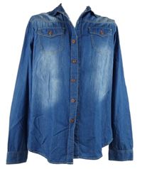 Pánská modrá šisovaná košile riflového vzhledu Coofandy 