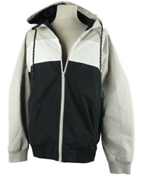 Pánská černo-béžovo-bílá šusťáková jarní bunda s kapucí Rainbow 