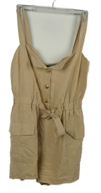 Dámský béžový kraťasový overal s kapsami a mašlí Bershka 