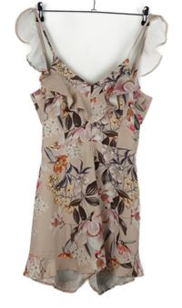 Dámský světlerůžový květovaný letní overal s volánky River Island 