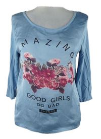 Dámské světlemodré triko s květy a nápisy Lottie Loves 