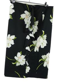 Dámská černá květovaná pouzdrová sukně s volánkem Dorothy Perkins 