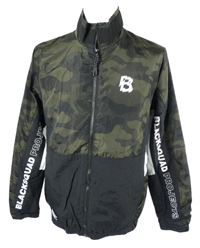 Pánská khaki-černo-bílá šusťáková sportovní bunda s nápisem Black Squad