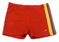 Červené nohavičkové chlapecké plavky s proužky Speedo