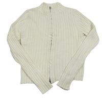 Smetanový žebrovaný propínací crop svetr H&M
