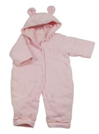 Světlerůžová fleecová zateplená kombinéza s medvědem a kapucí Little Bundle