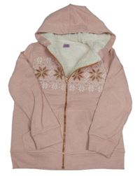 Světlerůžová zateplená propínací mikina se vzorem a kapucí F&F