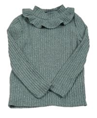 Modrý melírovaný žebrovaný svetr s volánkem C&A