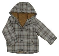 Šedá kostkovaná zateplená košilová bunda s kapucí Nutmeg