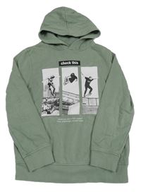 Khaki mikina s potiskem a kapucí C&A