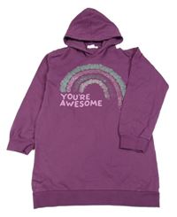 Fialová mikinová tunika s flitry a kapucí