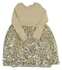 Béžové bavlněno/tylové šaty s flitry H&M