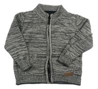 Černo-hnědo-bílý melírovaný propínací svetr Rebel