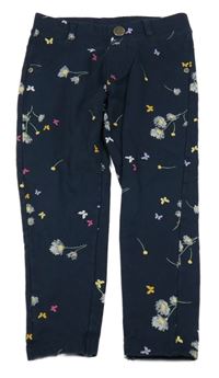 Tmavomodré tregíny s kytičkami kids