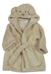 Béžový chlupatý župan s kapucí - medvěd F&F