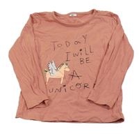 Růžové triko s jednorožcem a nápisy Zeeman