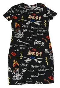 Černé šaty s barevnými nápisy Shein