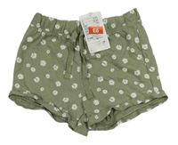 Khaki-bílé květované bavlněné kraťasy H&M