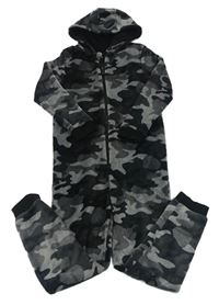 Tmavošedá army chlupatá kombinéza s kapucí Primark