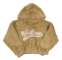 Béžová chlupatá crop mikina s nápisem a kapucí River Island