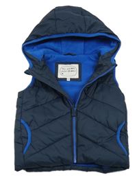 Tmavomodrá šusťáková zateplená vesta s kapucí zn. M&S