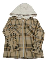 Hnědo-černo-oranžová kostkovaná košilová bunda s kapucí River Island