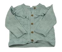 Světlemodrý perforovaný propínací svetr s volánky M&S