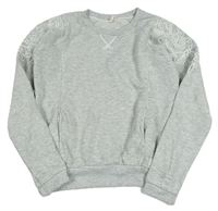 Světlešedá mikina s ozdobnými výšivkami